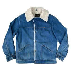Vtg 70’s Wrangler Wrange Coat Denim Sherpa USA Medium